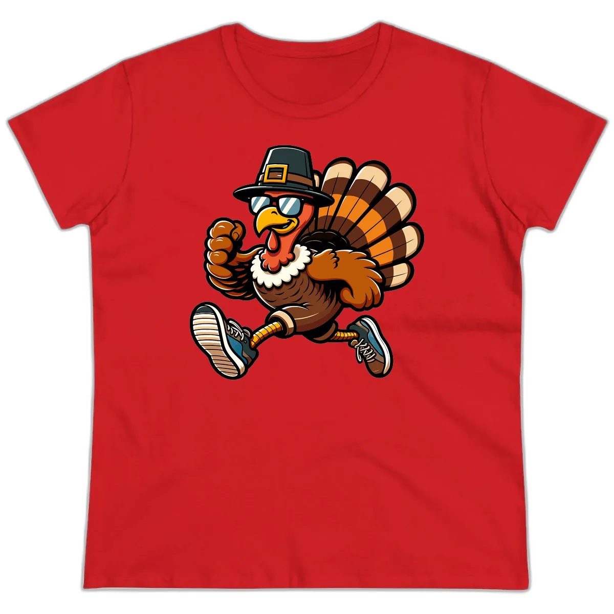 Running Turkey Trot Pilgrim Ladies Tee in Red
