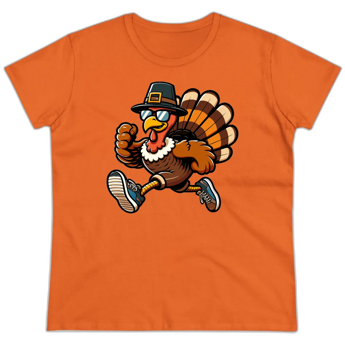 Running Turkey Trot Pilgrim Ladies Tee in Orange