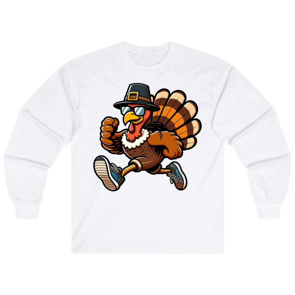 Running Turkey Trot Pilgrim Long Sleeve in White