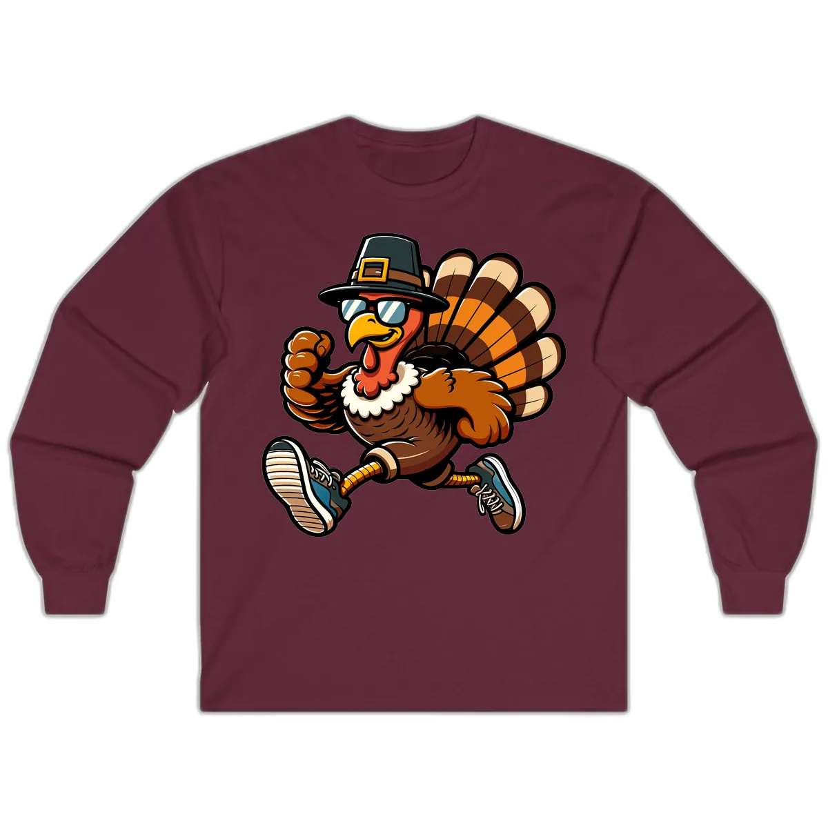 Running Turkey Trot Pilgrim Long Sleeve in Maroon