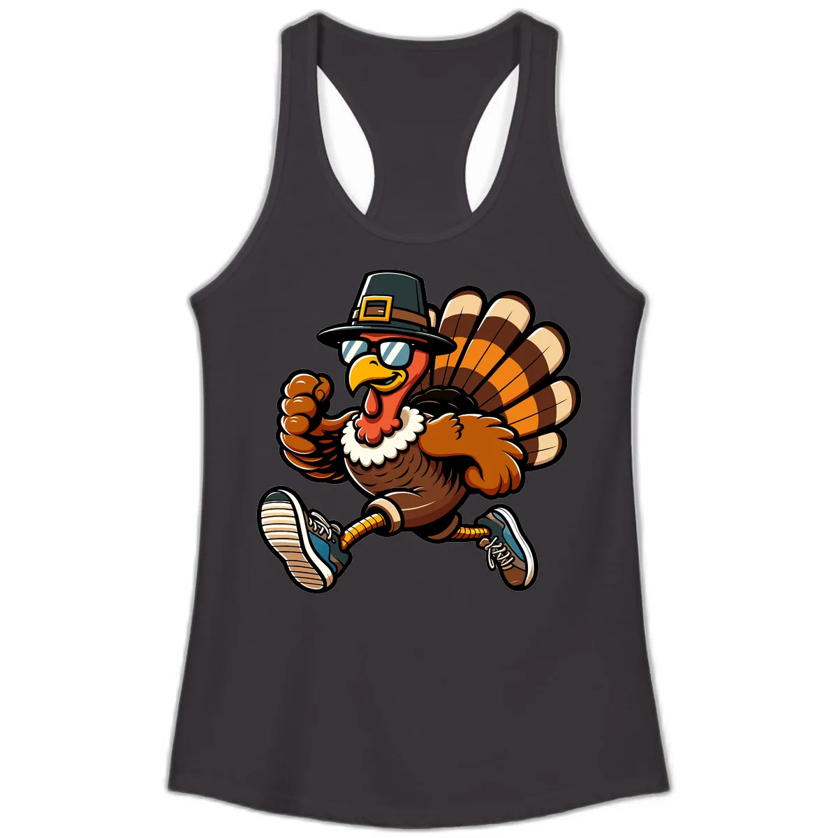 Running Turkey Trot Pilgrim Ladies Tank in Black