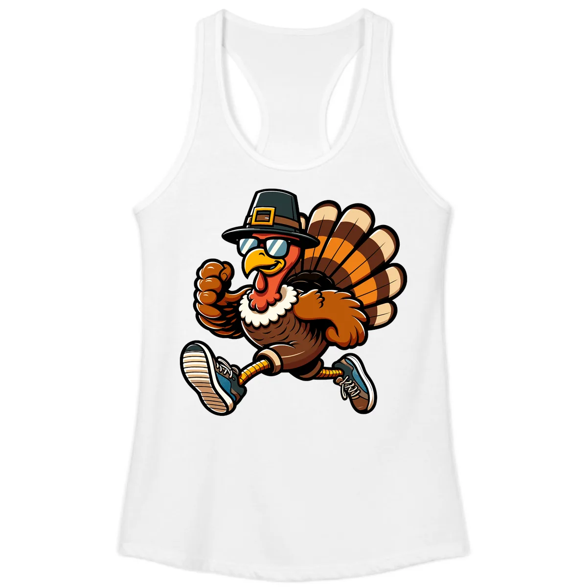 Running Turkey Trot Pilgrim Ladies Tank in White