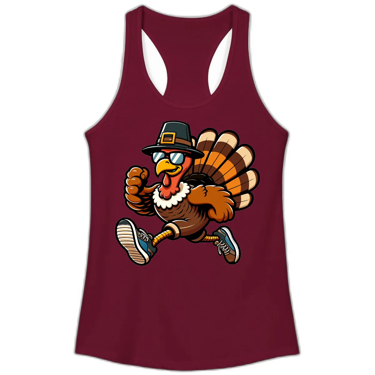 Running Turkey Trot Pilgrim Ladies Tank in Solid Cardinal Red