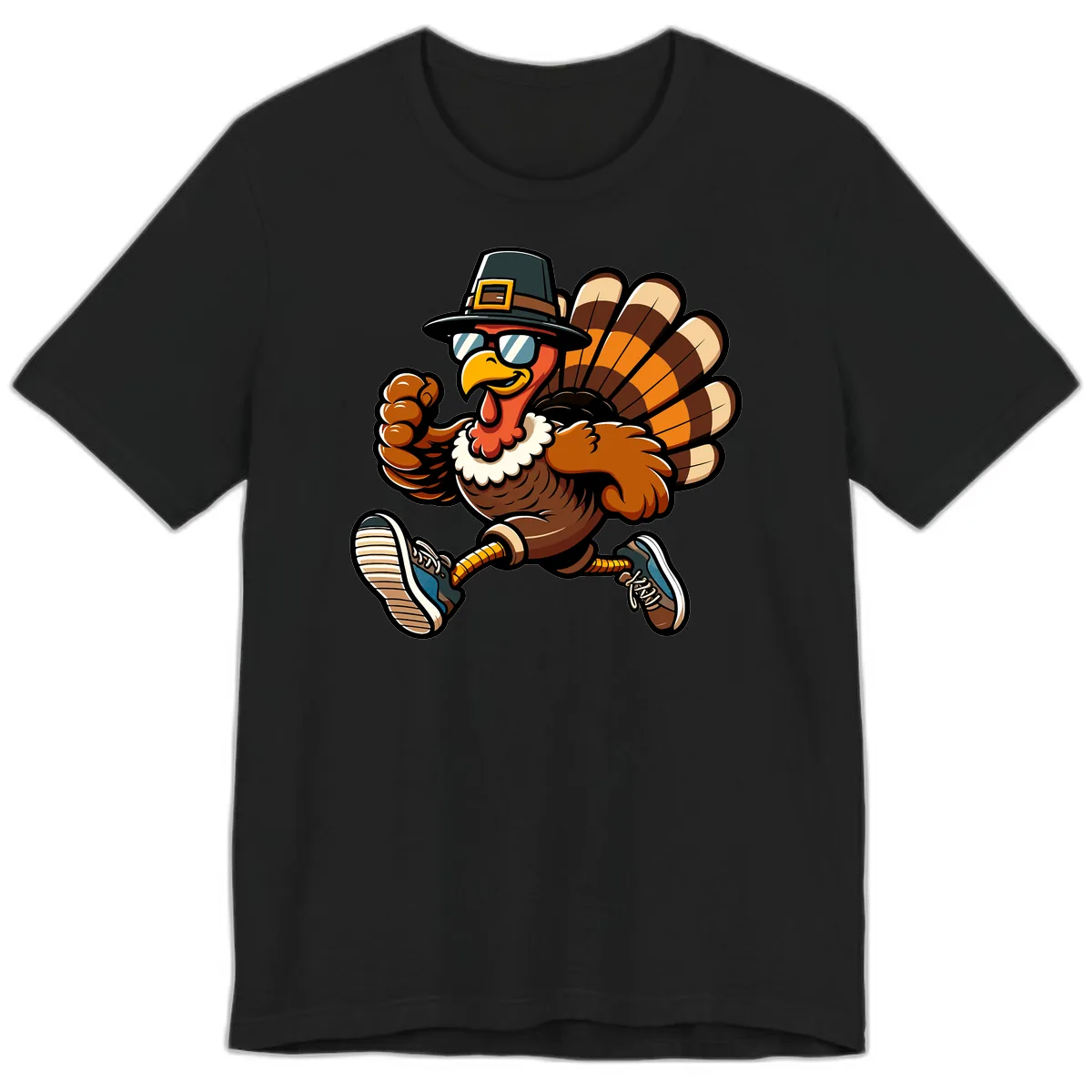 Running Turkey Trot Pilgrim Premium T-Shirt in Black