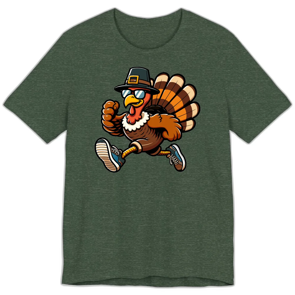 Running Turkey Trot Pilgrim Premium T-Shirt in Heather Forest