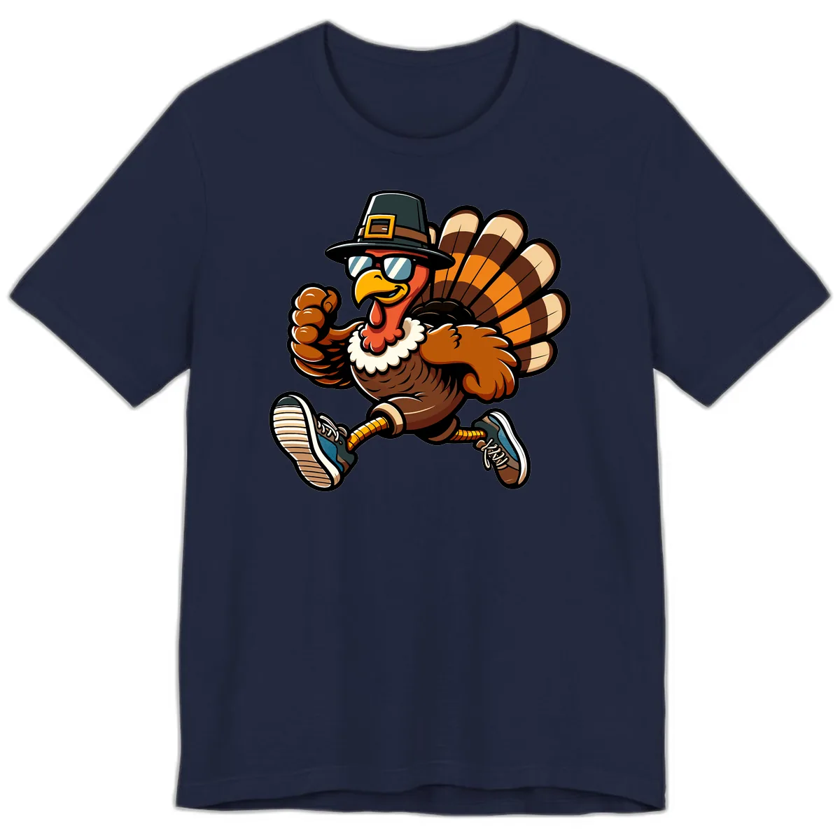 Running Turkey Trot Pilgrim Premium T-Shirt in Navy