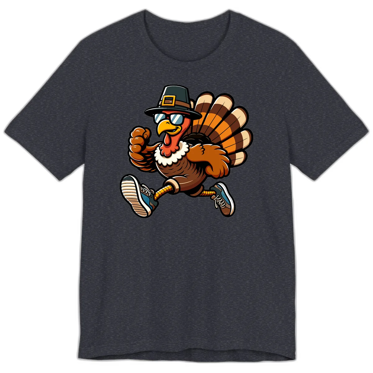 Running Turkey Trot Pilgrim Premium T-Shirt in Heather Navy