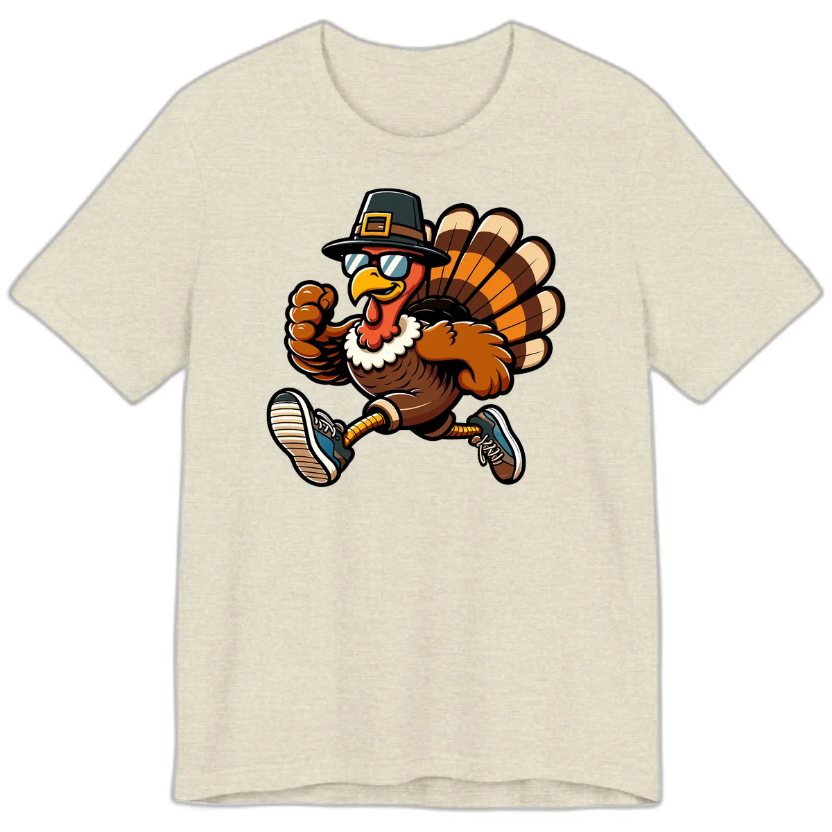 Running Turkey Trot Pilgrim Premium T-Shirt in Heather Prism Natural