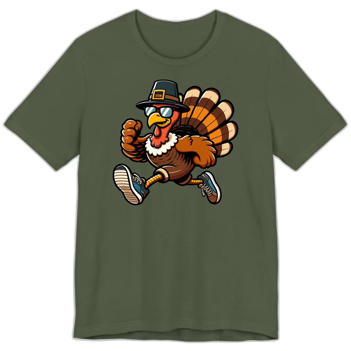 Running Turkey Trot Pilgrim Premium T-Shirt in Military Green