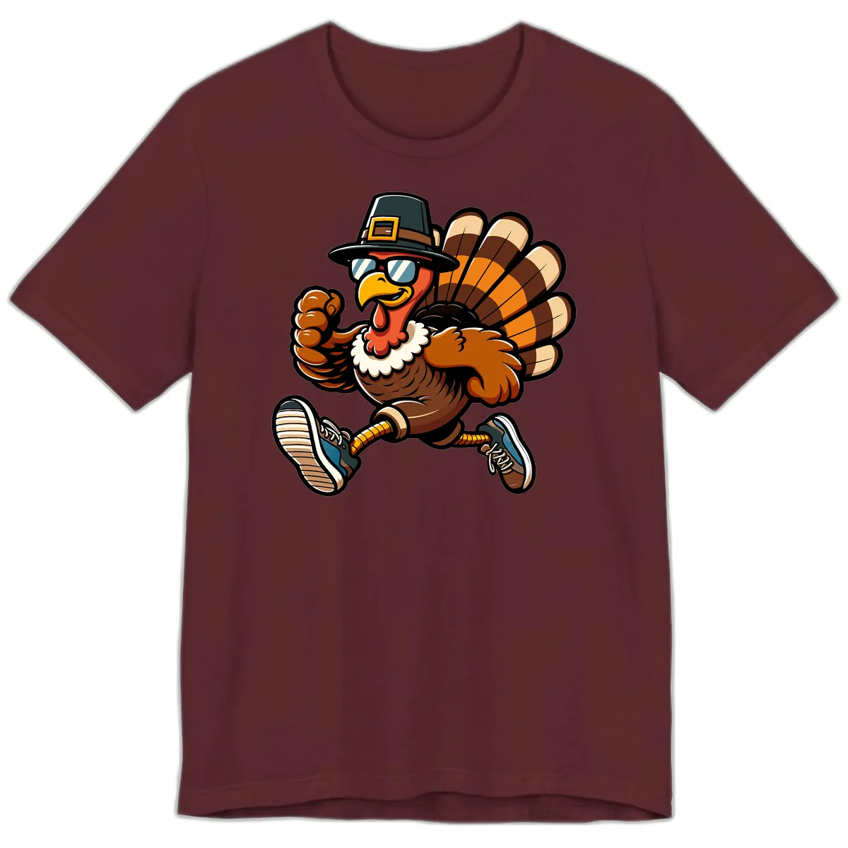 Running Turkey Trot Pilgrim Premium T-Shirt in Maroon