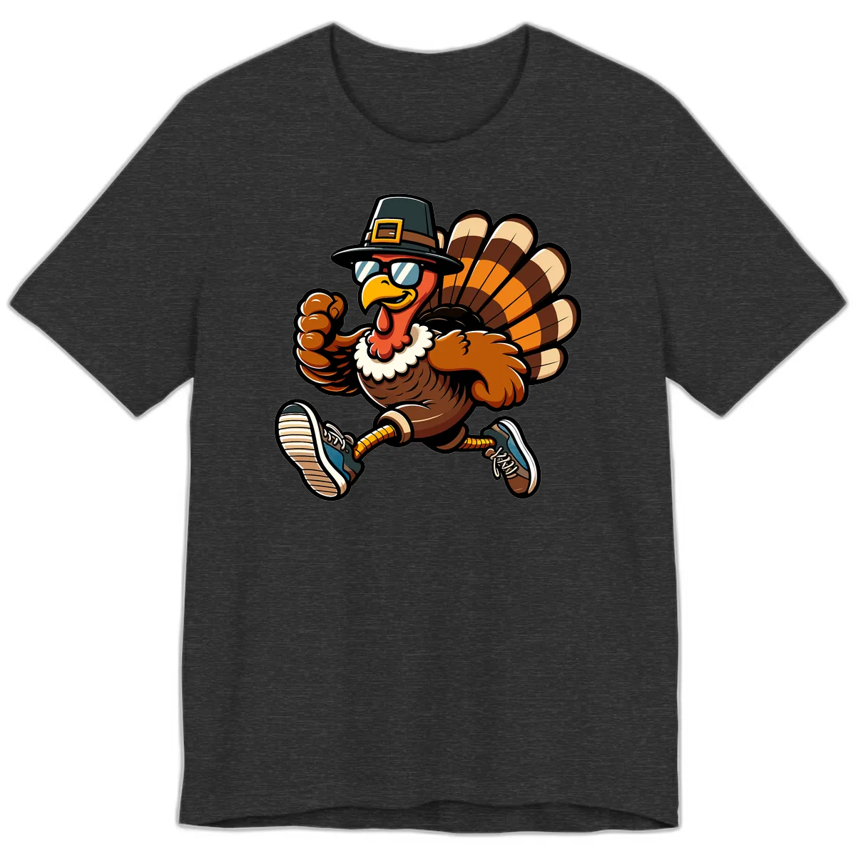 Running Turkey Trot Pilgrim Premium T-Shirt in Dark Grey Heather
