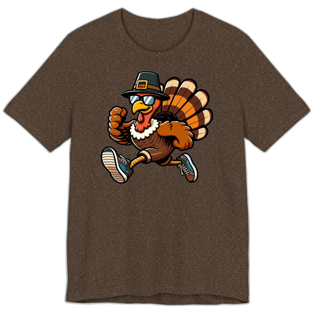 Running Turkey Trot Pilgrim Premium T-Shirt in Heather Brown
