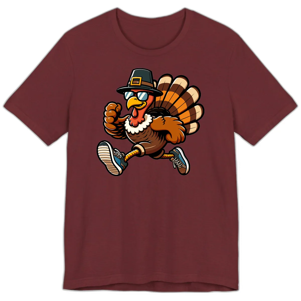 Running Turkey Trot Pilgrim Premium T-Shirt in Heather Cardinal