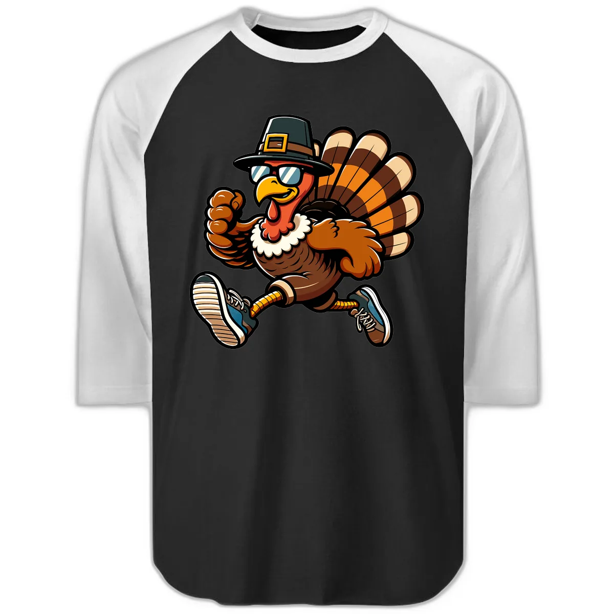 Running Turkey Trot Pilgrim Raglan 3/4 in Black White