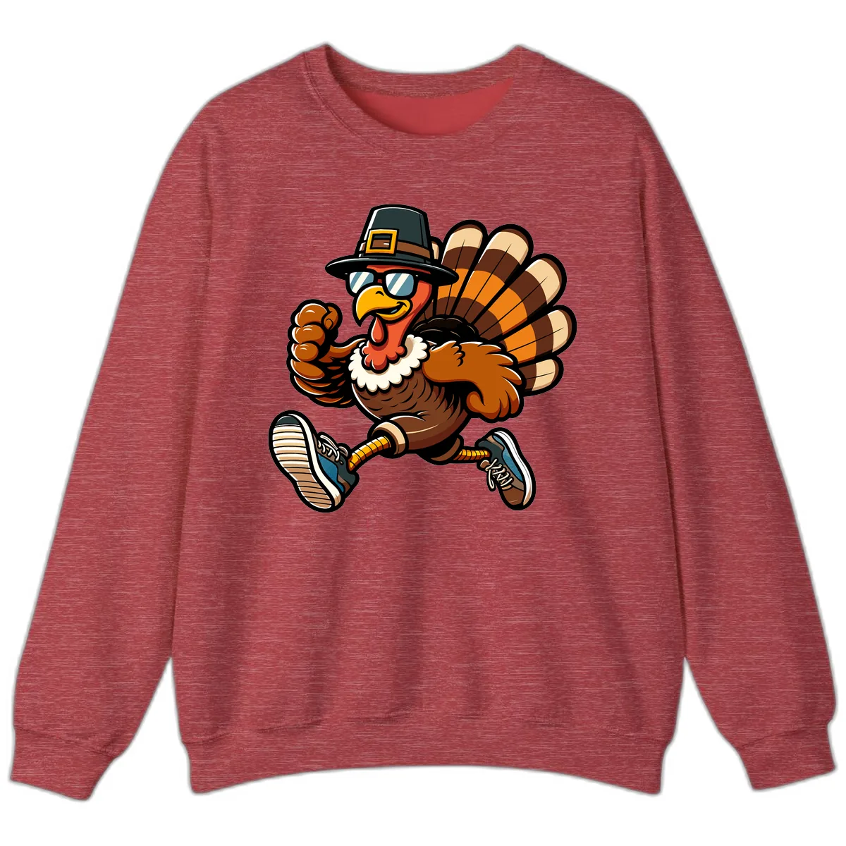 Running Turkey Trot Pilgrim Sweatshirt in Heather Scarlet Red