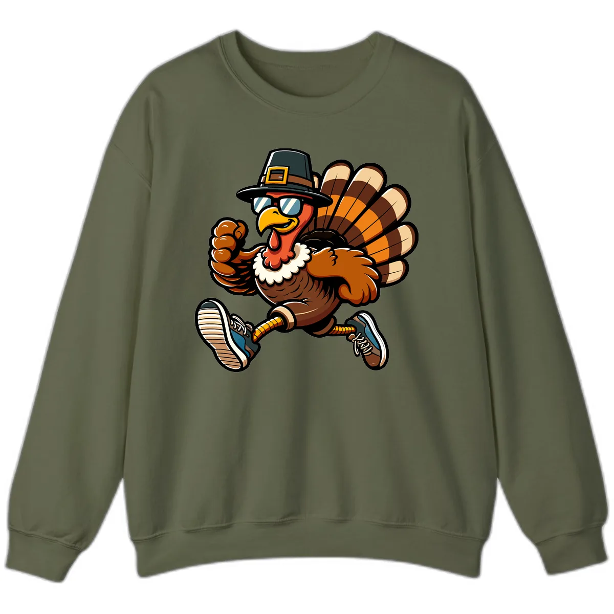 Running Turkey Trot Pilgrim Sweatshirt in Military Green