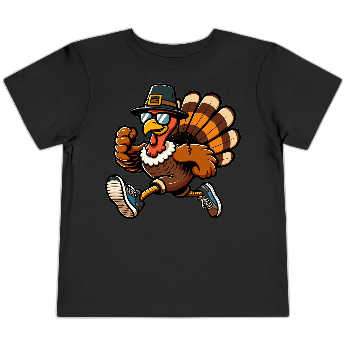 Running Turkey Trot Pilgrim Toddler T-Shirt in Black