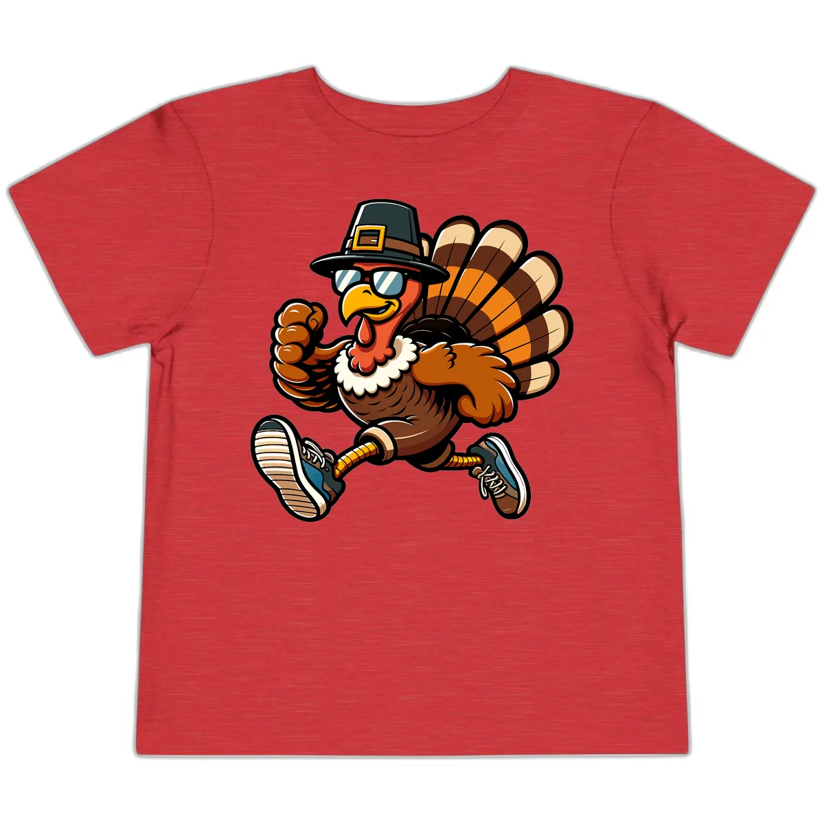 Running Turkey Trot Pilgrim Toddler T-Shirt in Heather Red