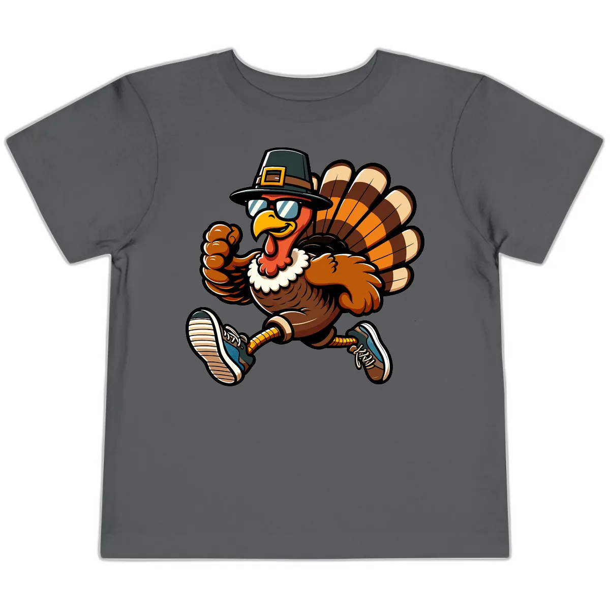 Running Turkey Trot Pilgrim Toddler T-Shirt in Asphalt