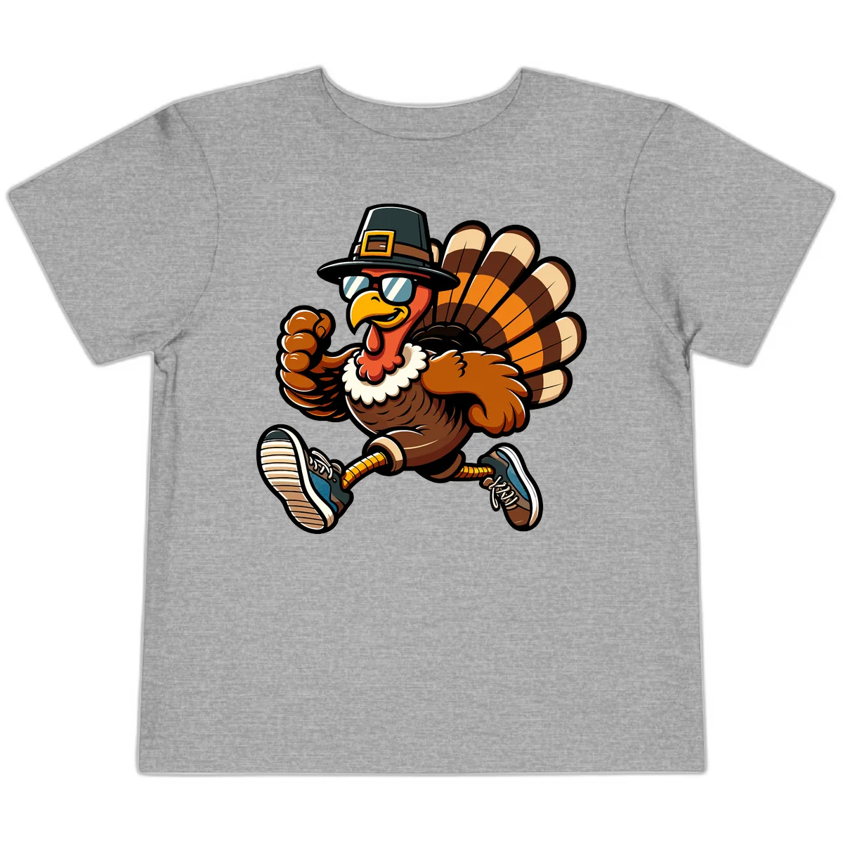 Running Turkey Trot Pilgrim Toddler T-Shirt in Athletic Heather