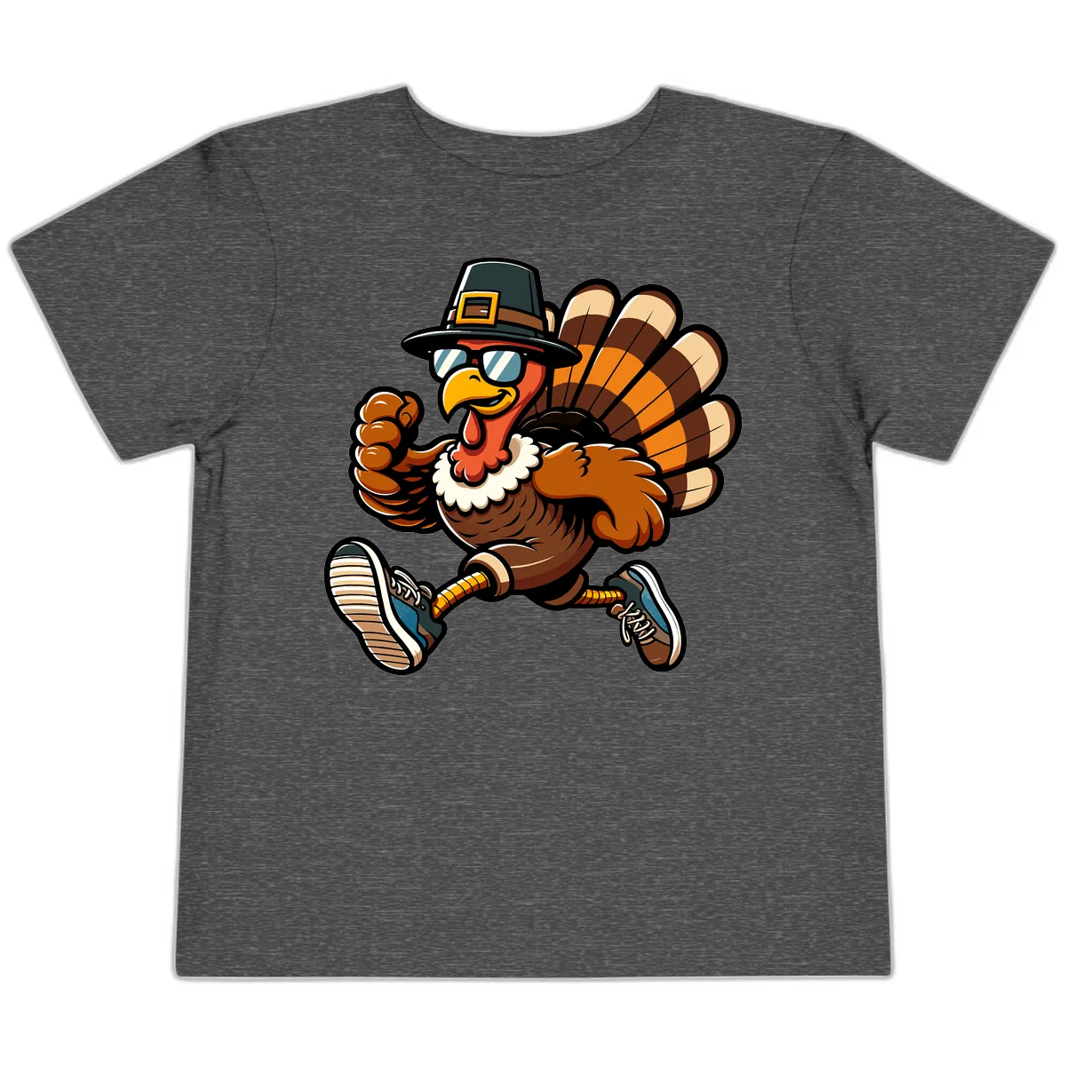 Running Turkey Trot Pilgrim Toddler T-Shirt in Dark Heather Grey