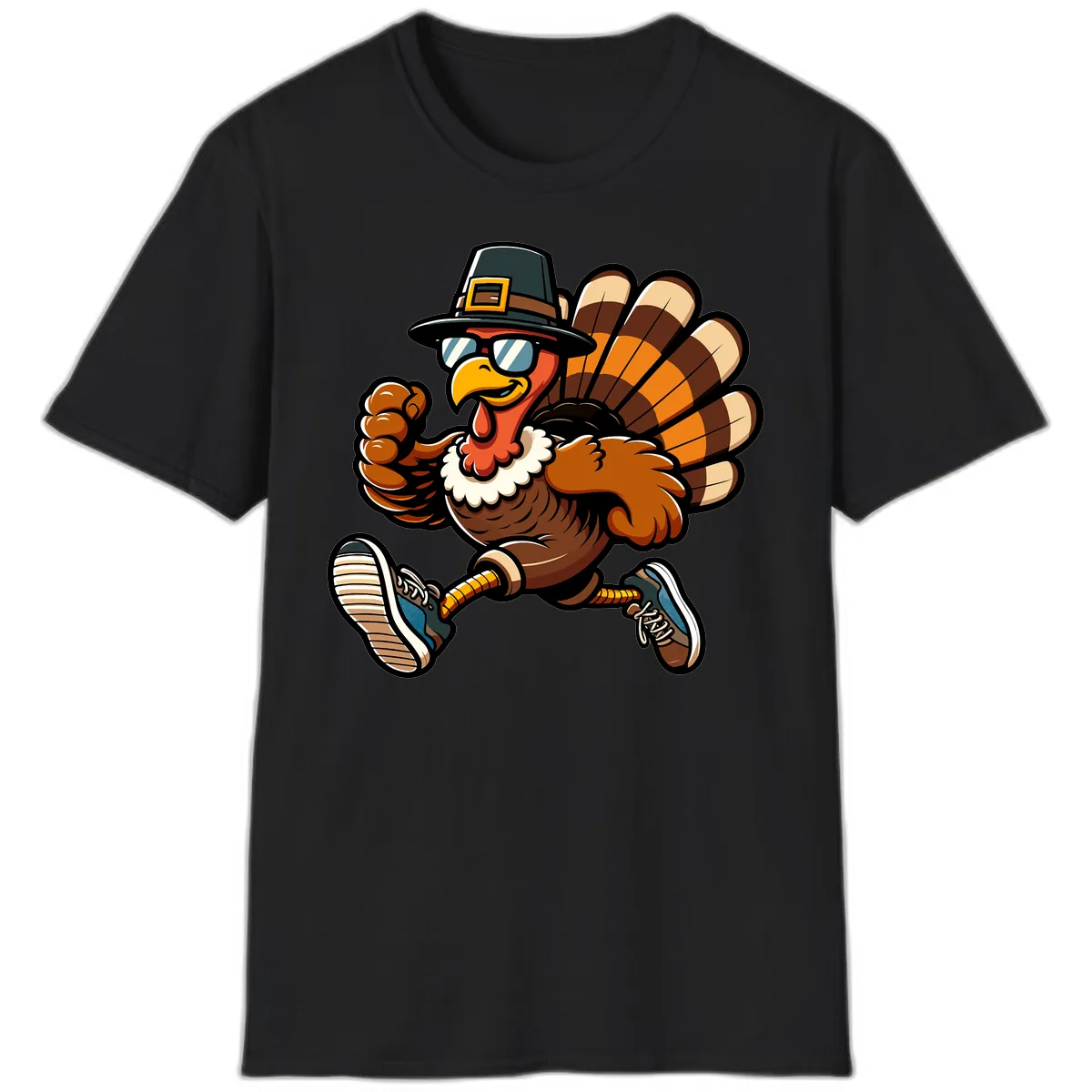Running Turkey Trot Pilgrim T-Shirt in Black