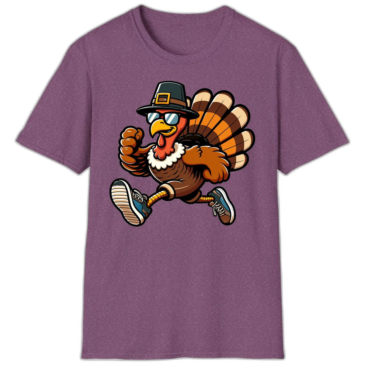 Running Turkey Trot Pilgrim T-Shirt in Heather Maroon