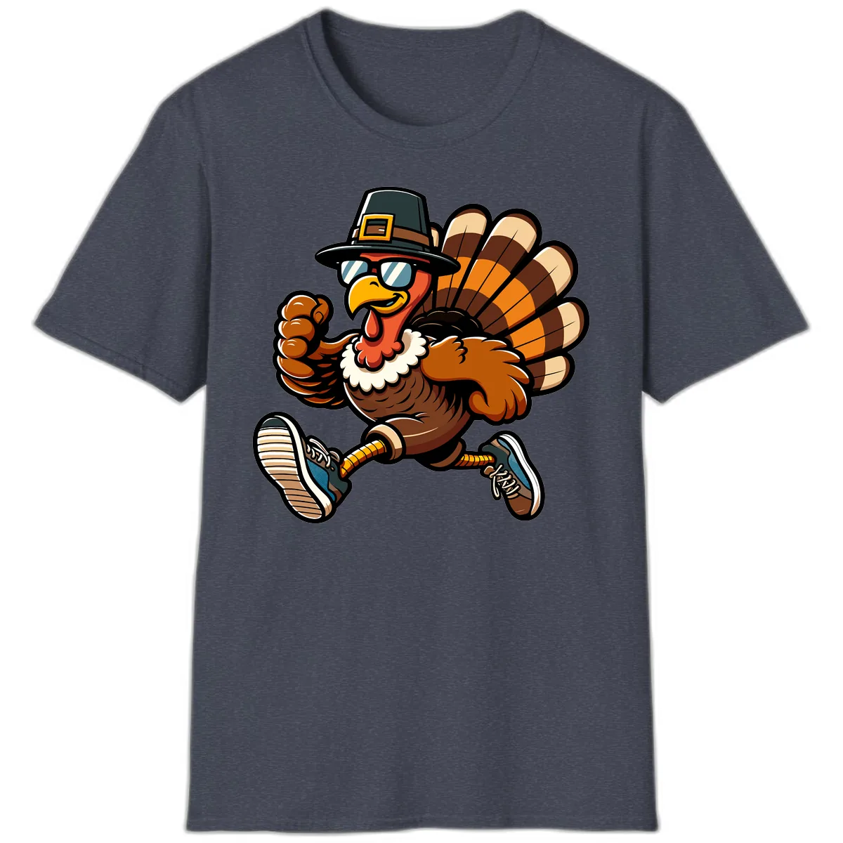 Running Turkey Trot Pilgrim T-Shirt in Heather Navy