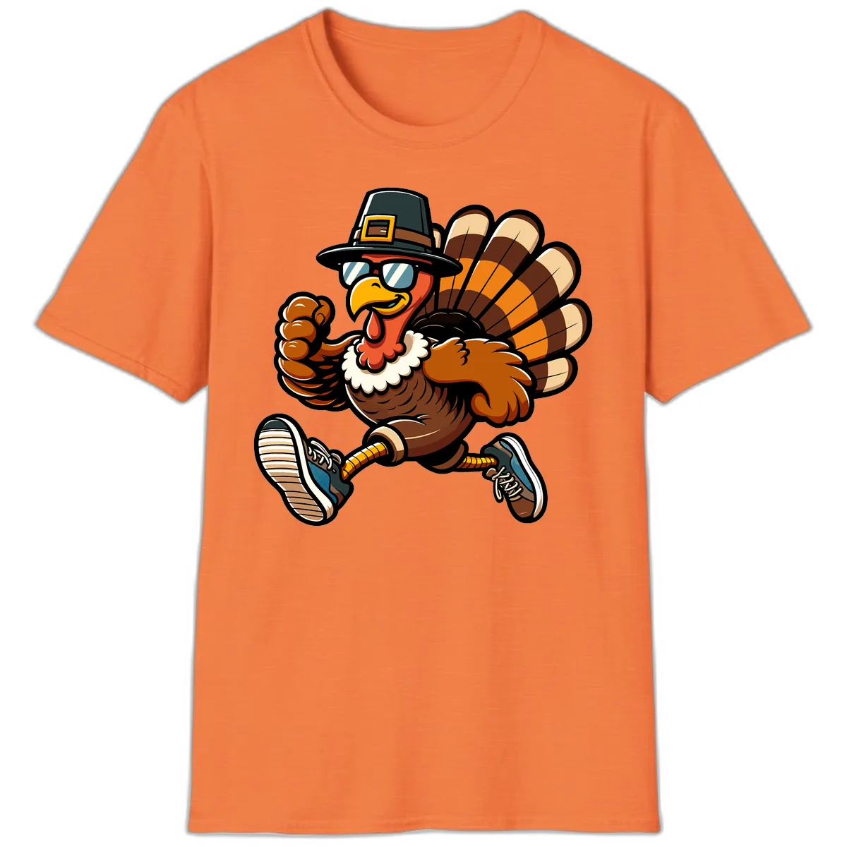 Running Turkey Trot Pilgrim T-Shirt in Heather Orange