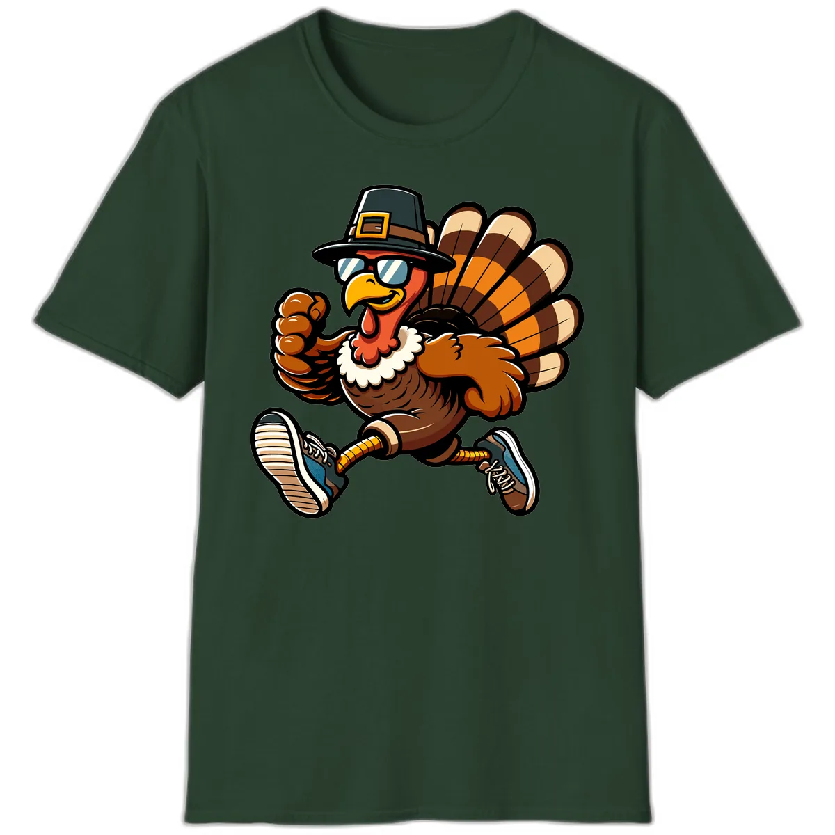 Running Turkey Trot Pilgrim T-Shirt in Forest Green