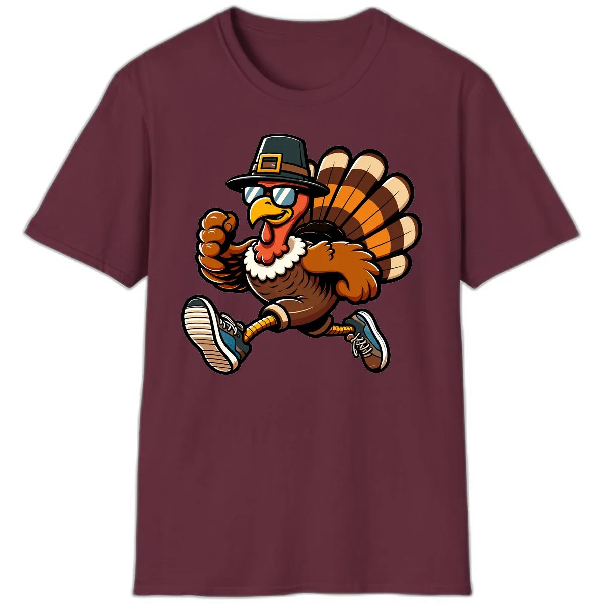 Running Turkey Trot Pilgrim T-Shirt in Maroon
