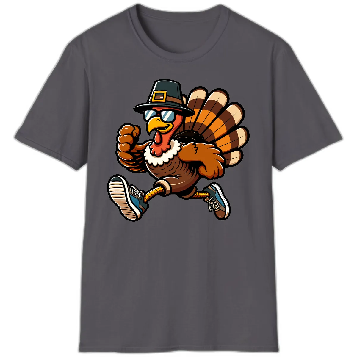 Running Turkey Trot Pilgrim T-Shirt in Charcoal