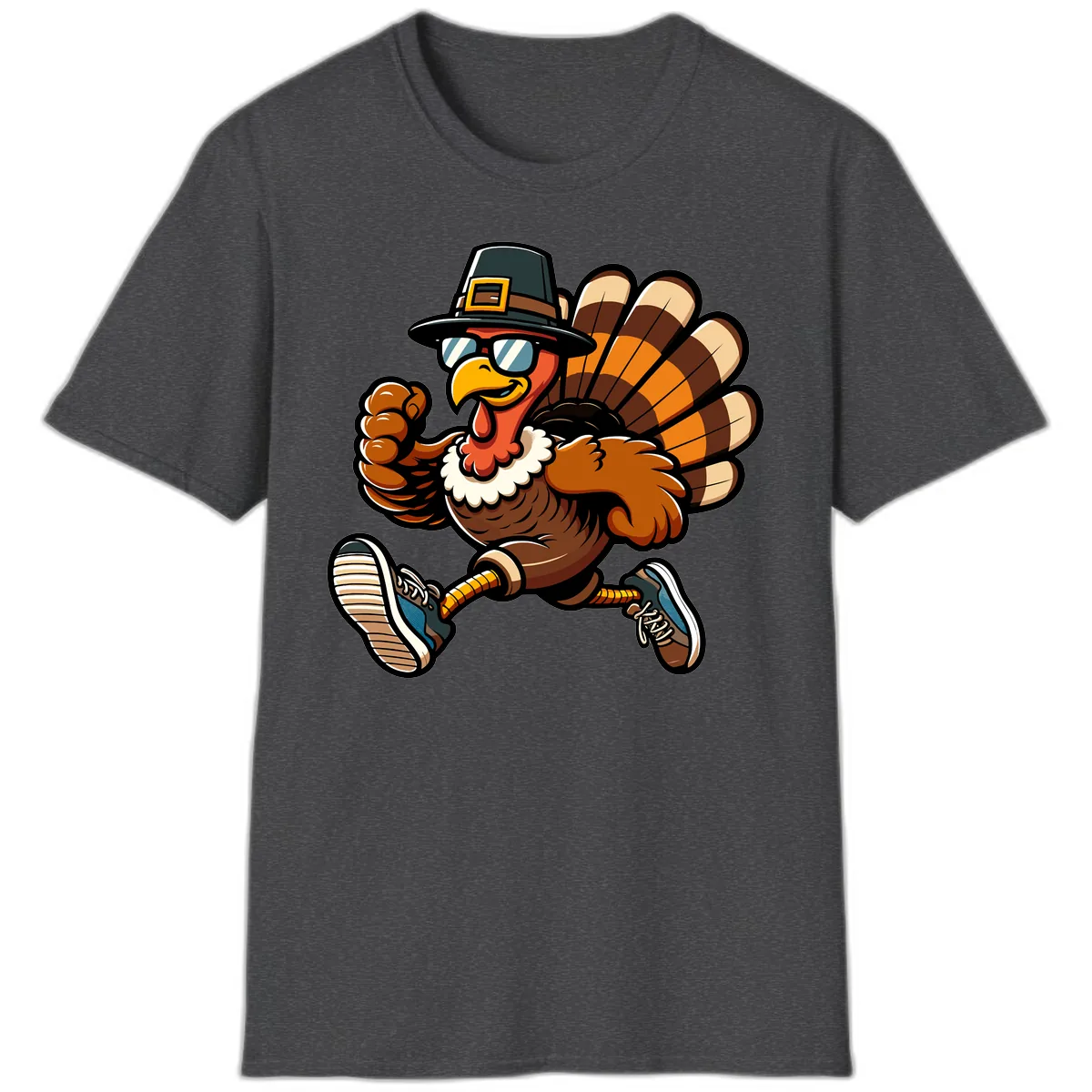 Running Turkey Trot Pilgrim T-Shirt in Dark Heather