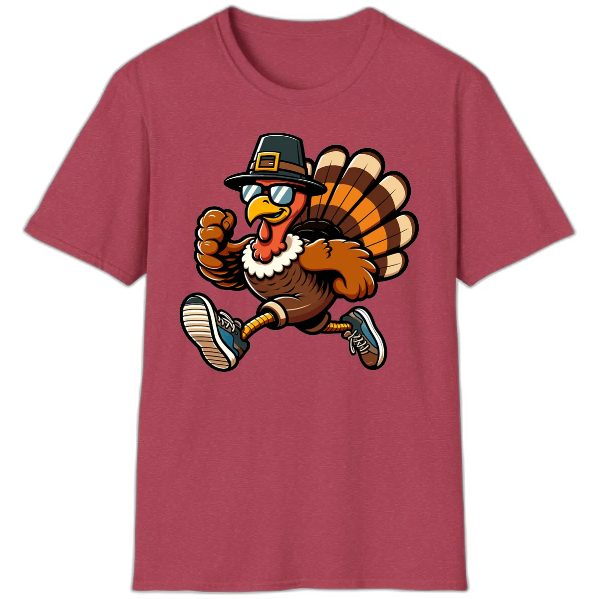 Running Turkey Trot Pilgrim T-Shirt in Heather Cardinal
