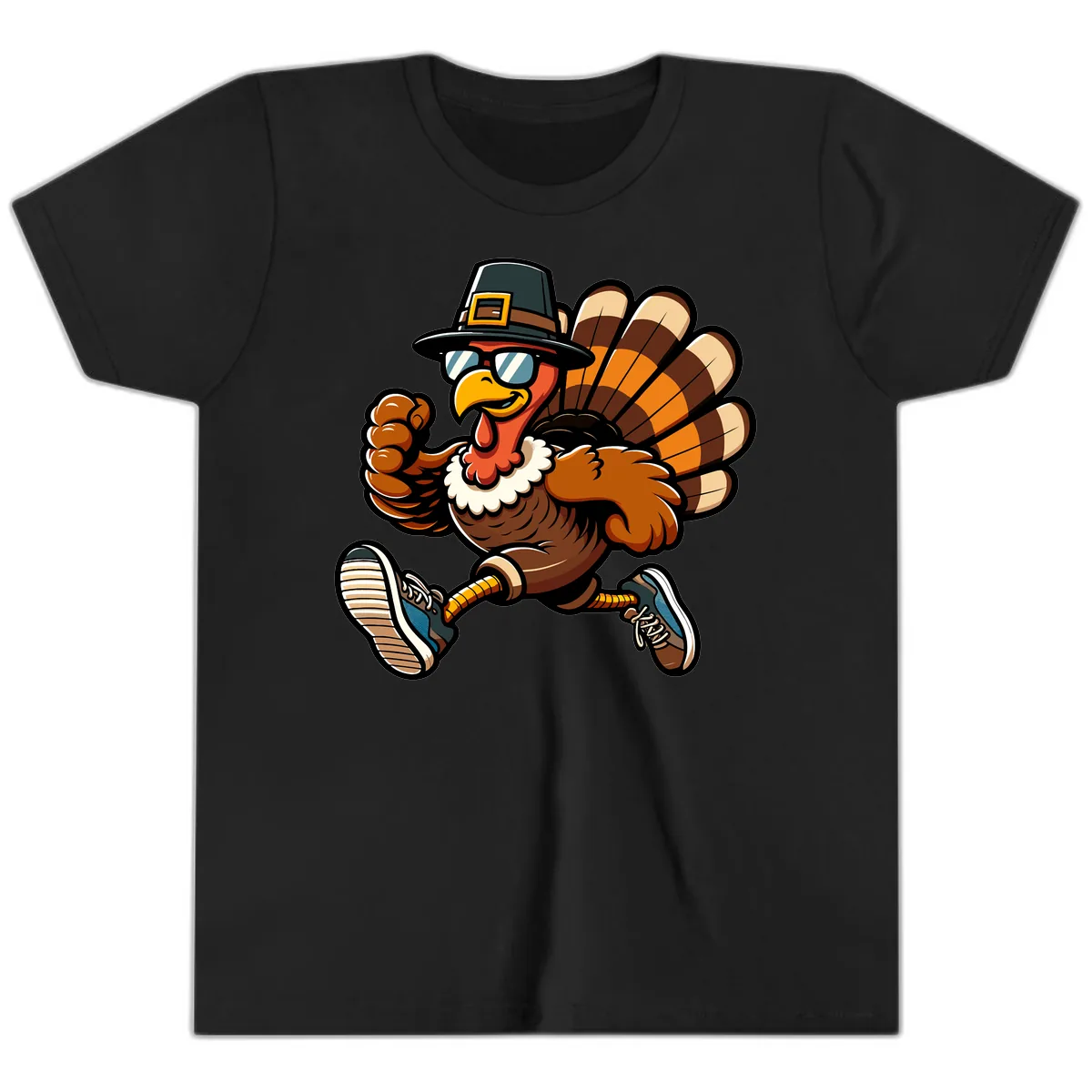 Running Turkey Trot Pilgrim Youth T-Shirt in Black