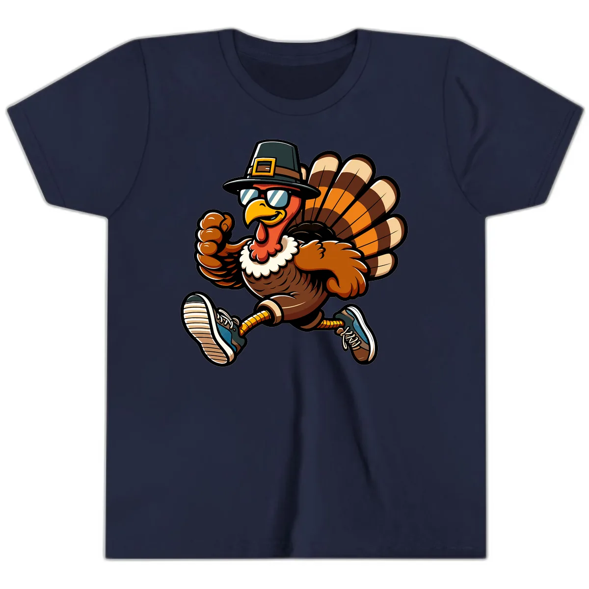 Running Turkey Trot Pilgrim Youth T-Shirt in Navy