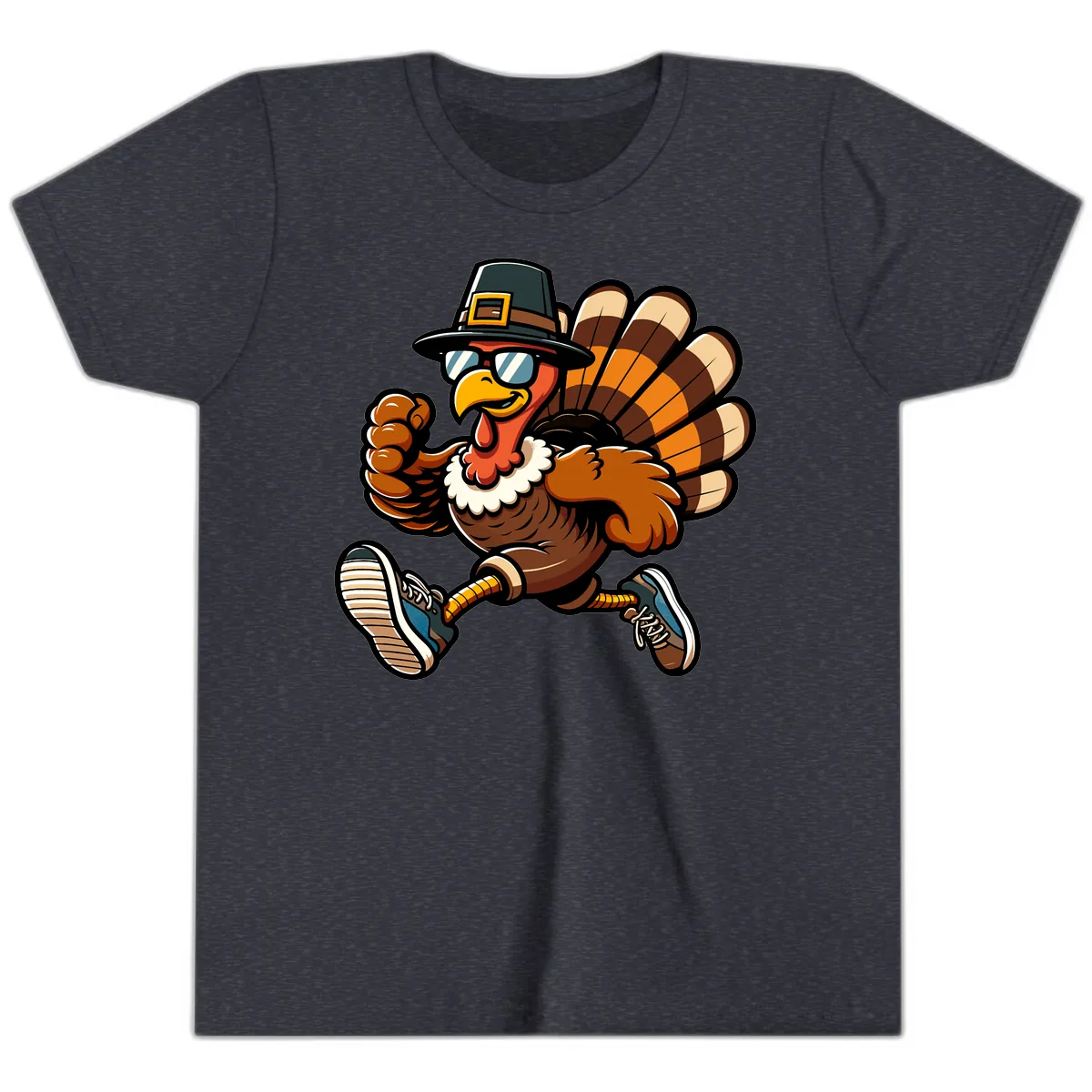 Running Turkey Trot Pilgrim Youth T-Shirt in Heather Navy