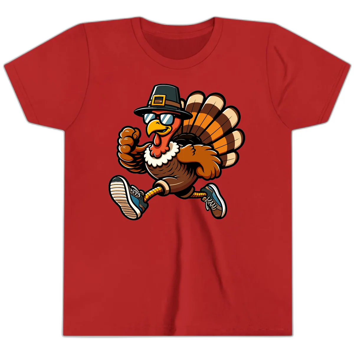 Running Turkey Trot Pilgrim Youth T-Shirt in Red