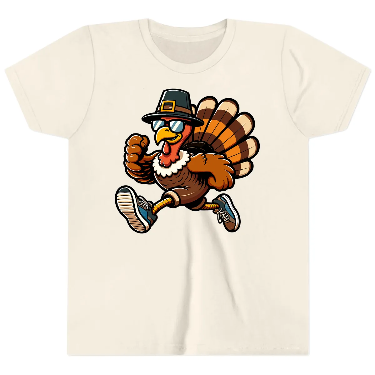 Running Turkey Trot Pilgrim Youth T-Shirt in Natural