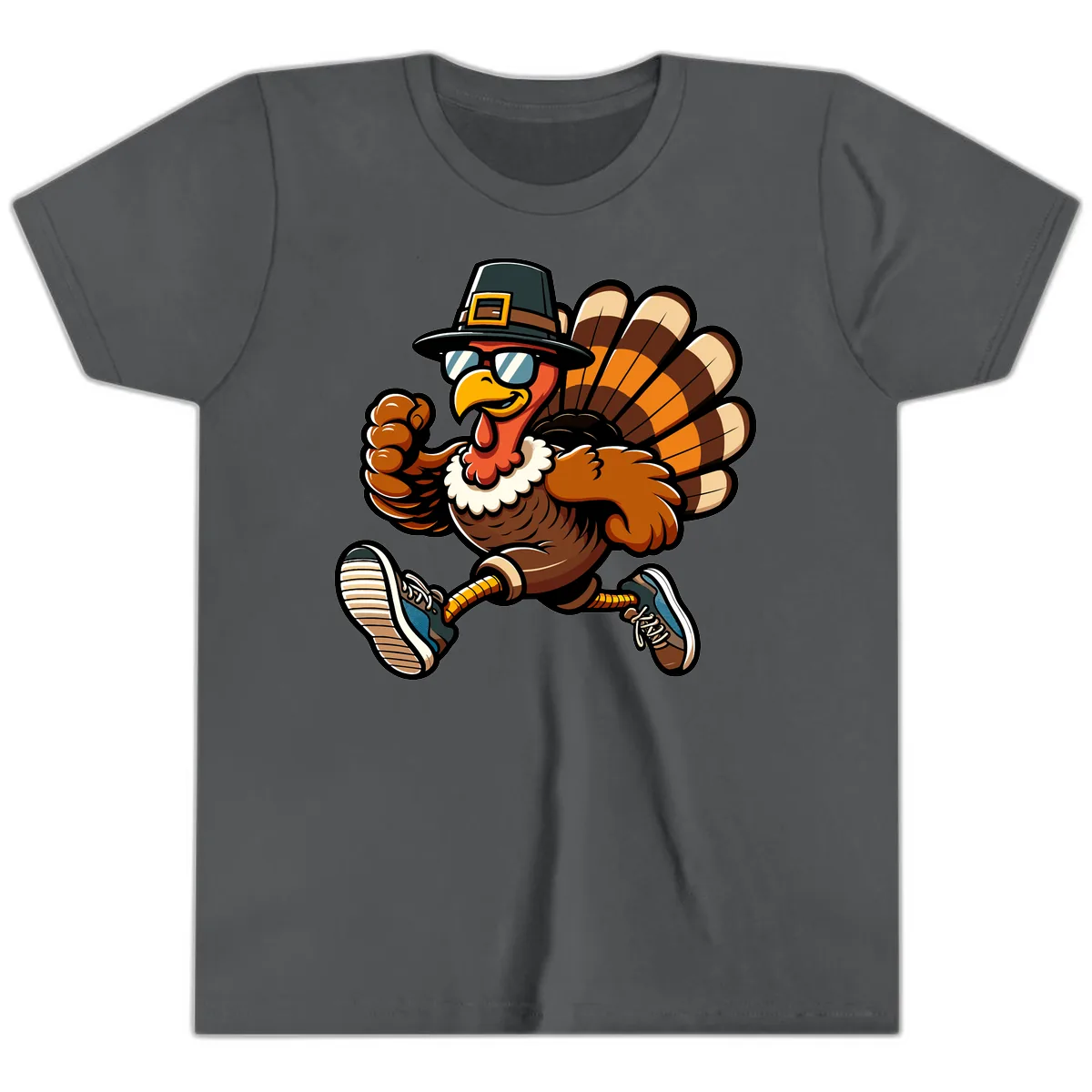 Running Turkey Trot Pilgrim Youth T-Shirt in Asphalt