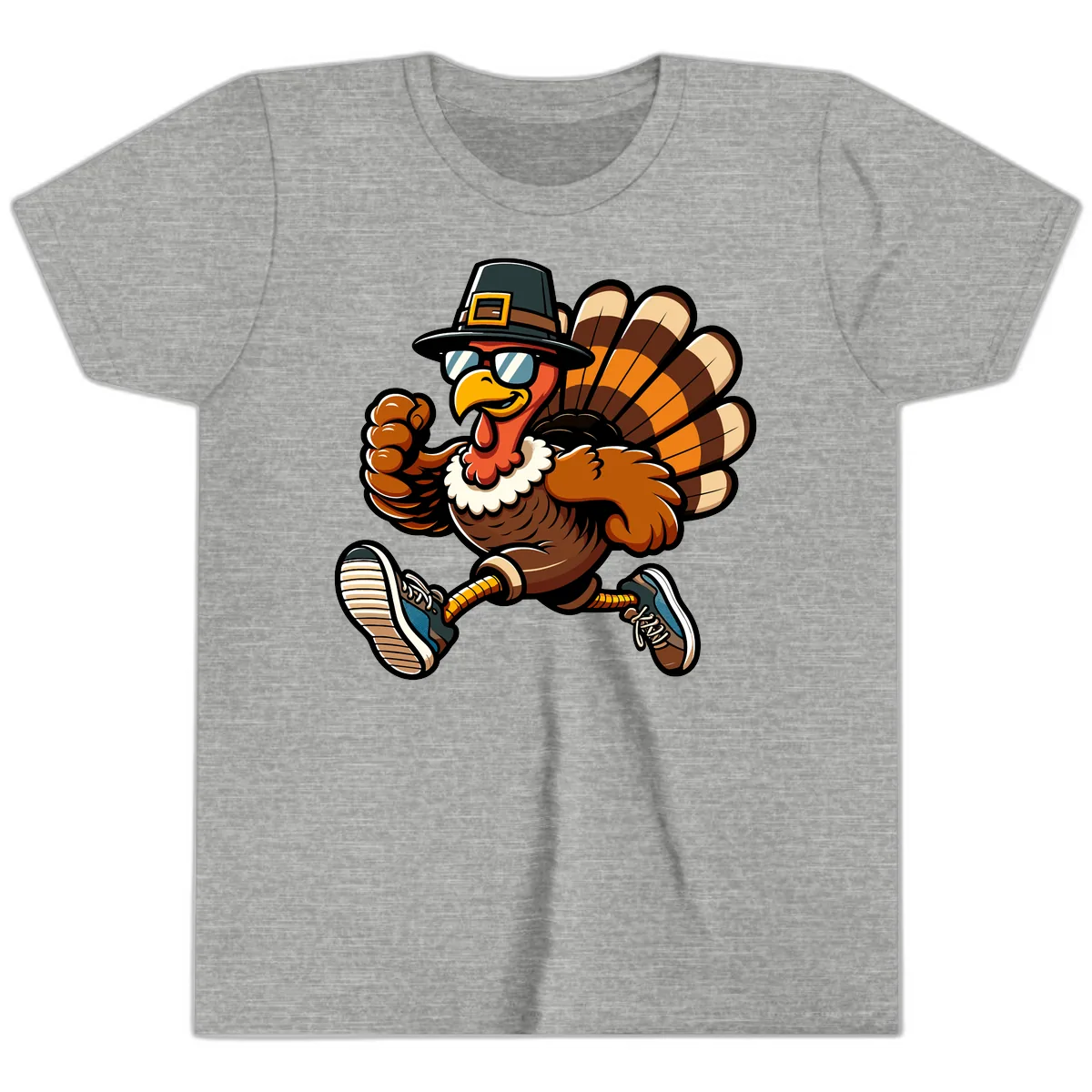 Running Turkey Trot Pilgrim Youth T-Shirt in Athletic Heather