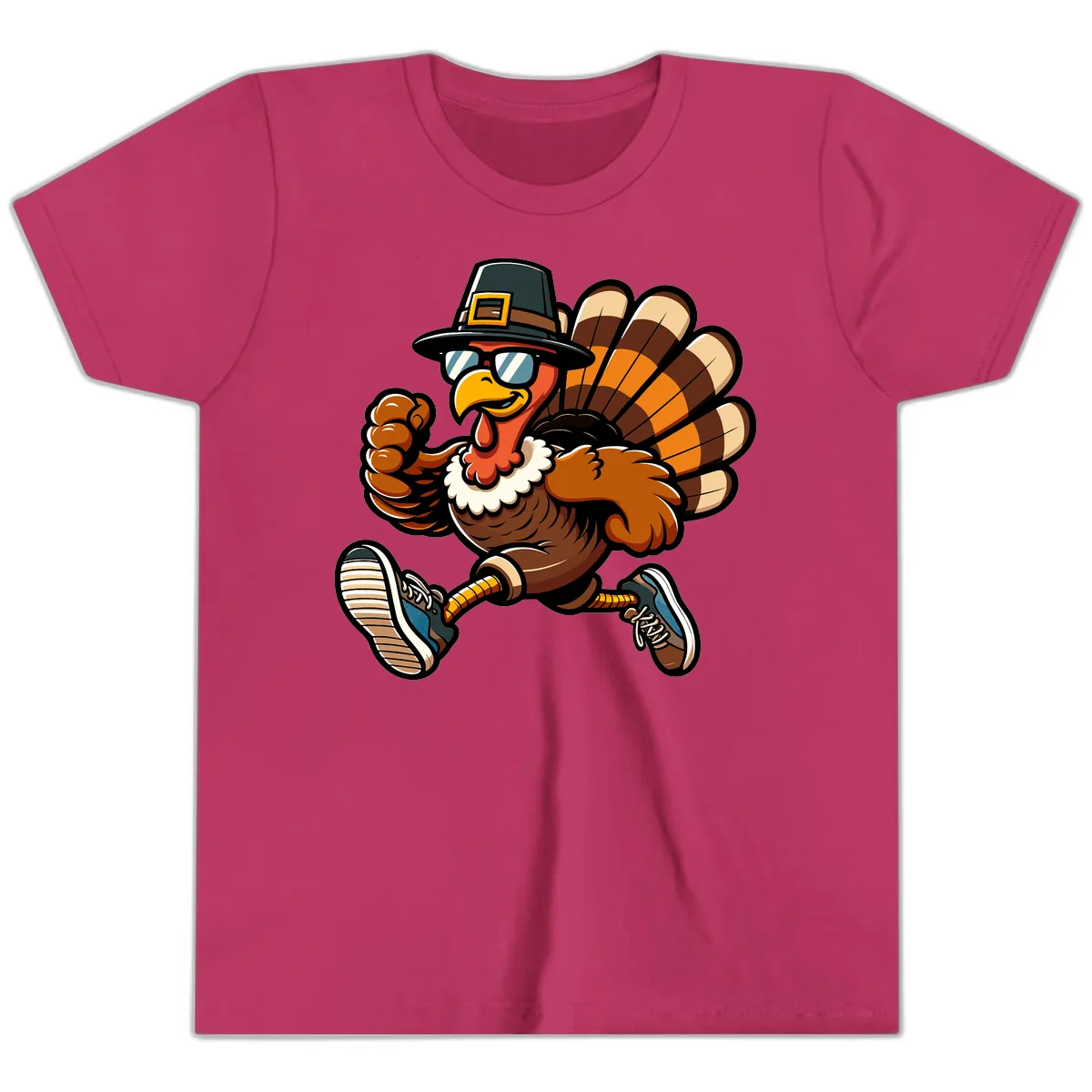 Running Turkey Trot Pilgrim Youth T-Shirt in Berry