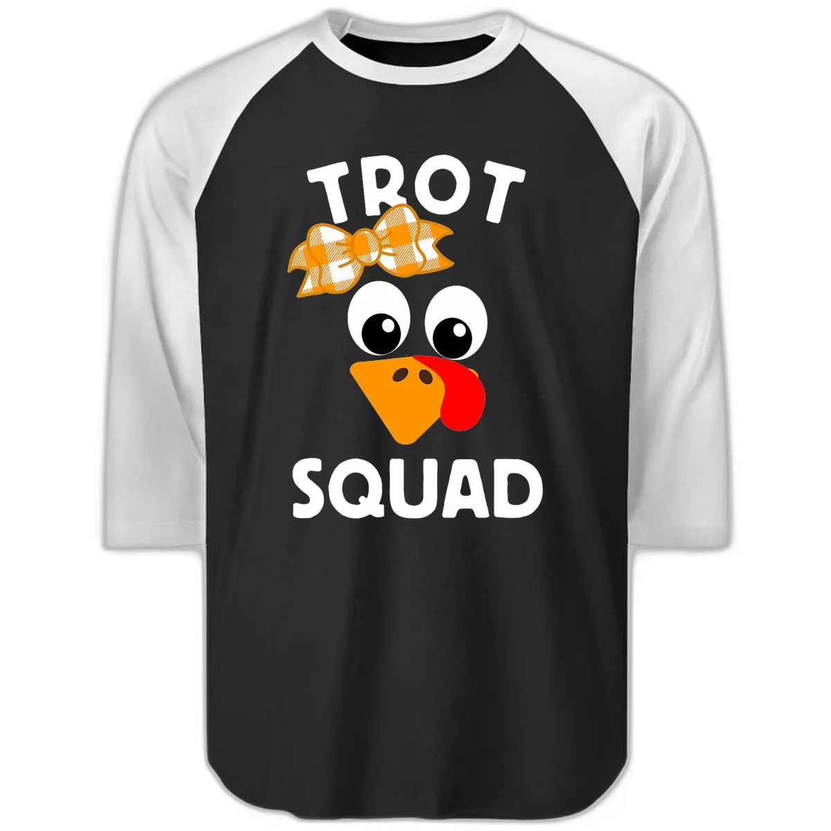 Turkey Trot Squad Design Raglan 3/4 in Black White