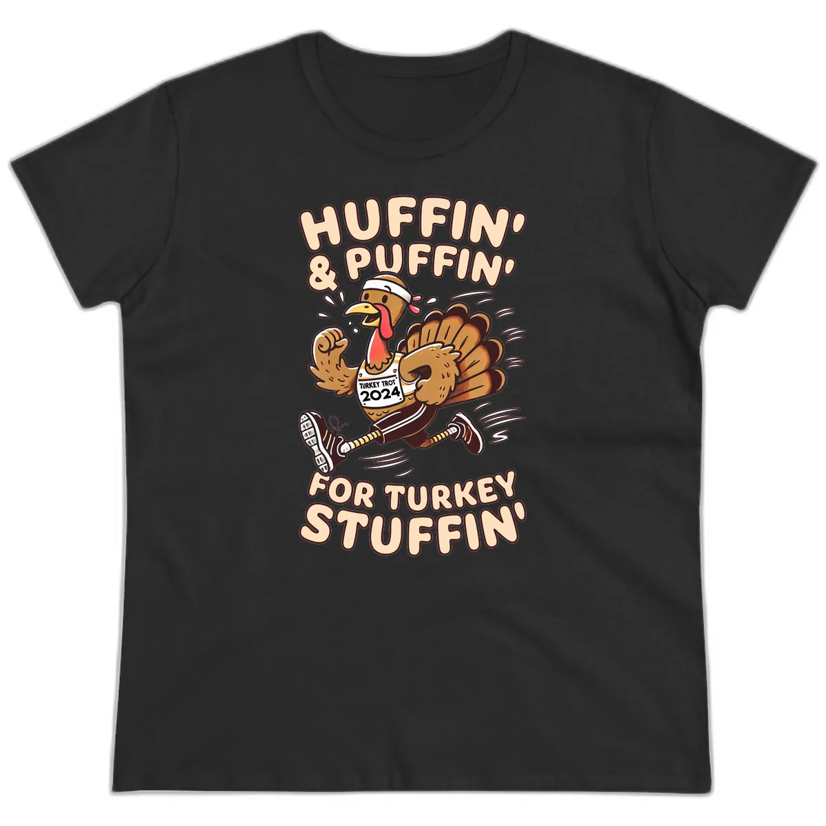 Huffin & Puffin For Turkey Stuffin Ladies Tee in Black