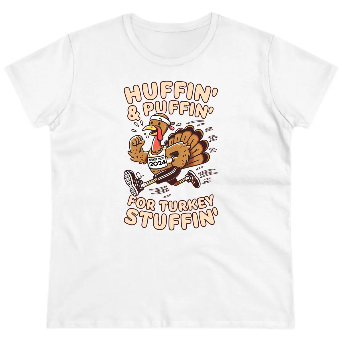 Huffin & Puffin For Turkey Stuffin Ladies Tee in White