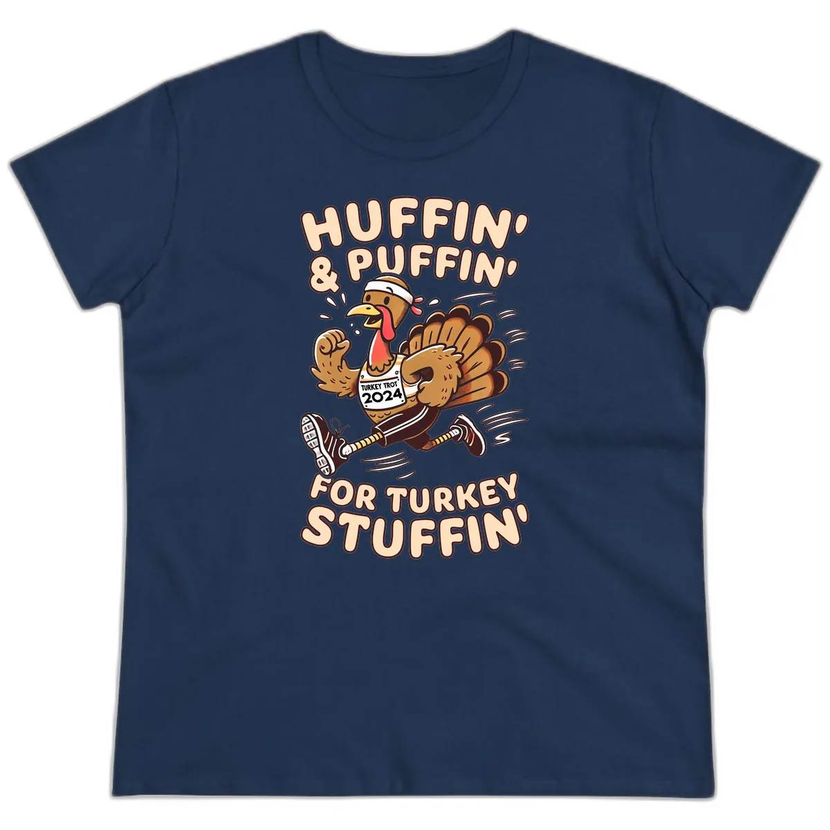 Huffin & Puffin For Turkey Stuffin Ladies Tee in Navy