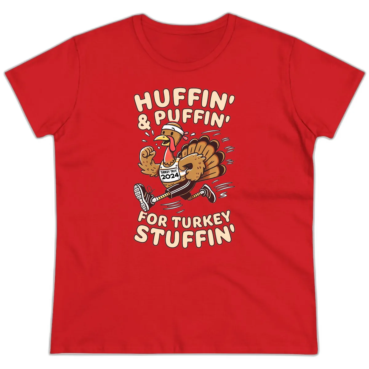 Huffin & Puffin For Turkey Stuffin Ladies Tee in Red