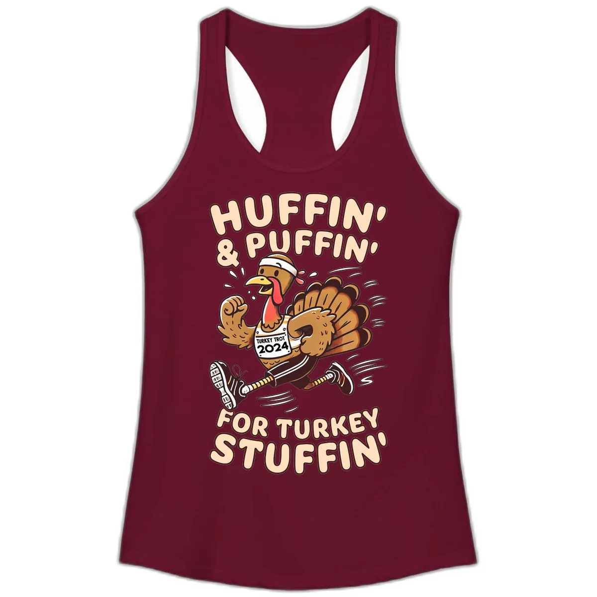 Huffin & Puffin For Turkey Stuffin Ladies Tank in Solid Cardinal Red