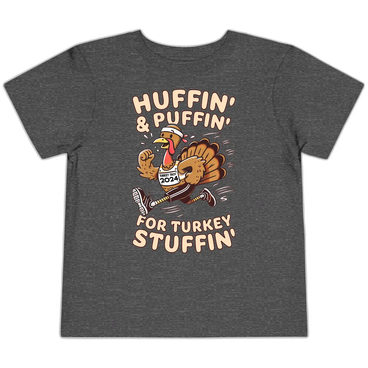 Huffin & Puffin For Turkey Stuffin Toddler T-Shirt in Dark Heather Grey