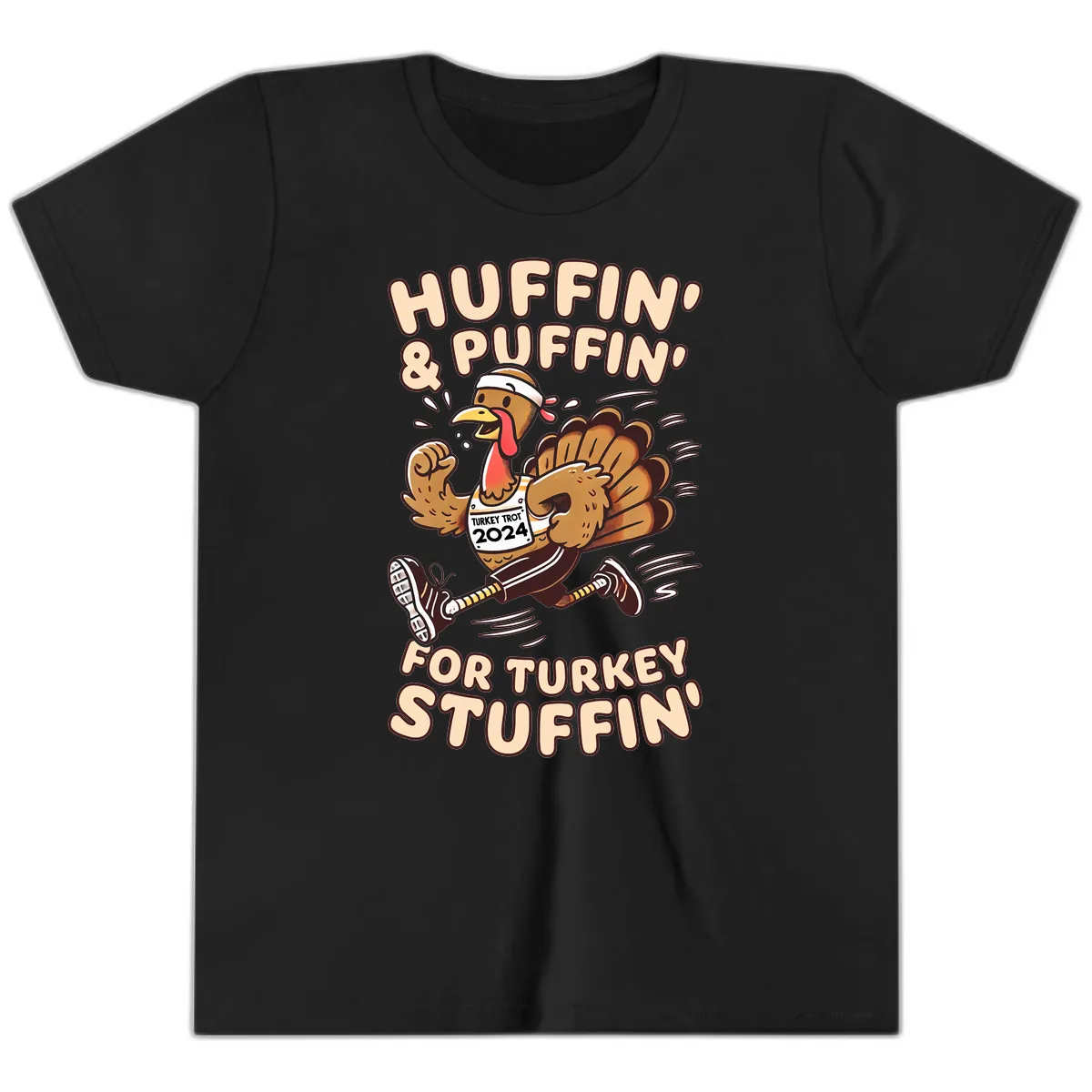 Huffin & Puffin For Turkey Stuffin Youth T-Shirt in Black